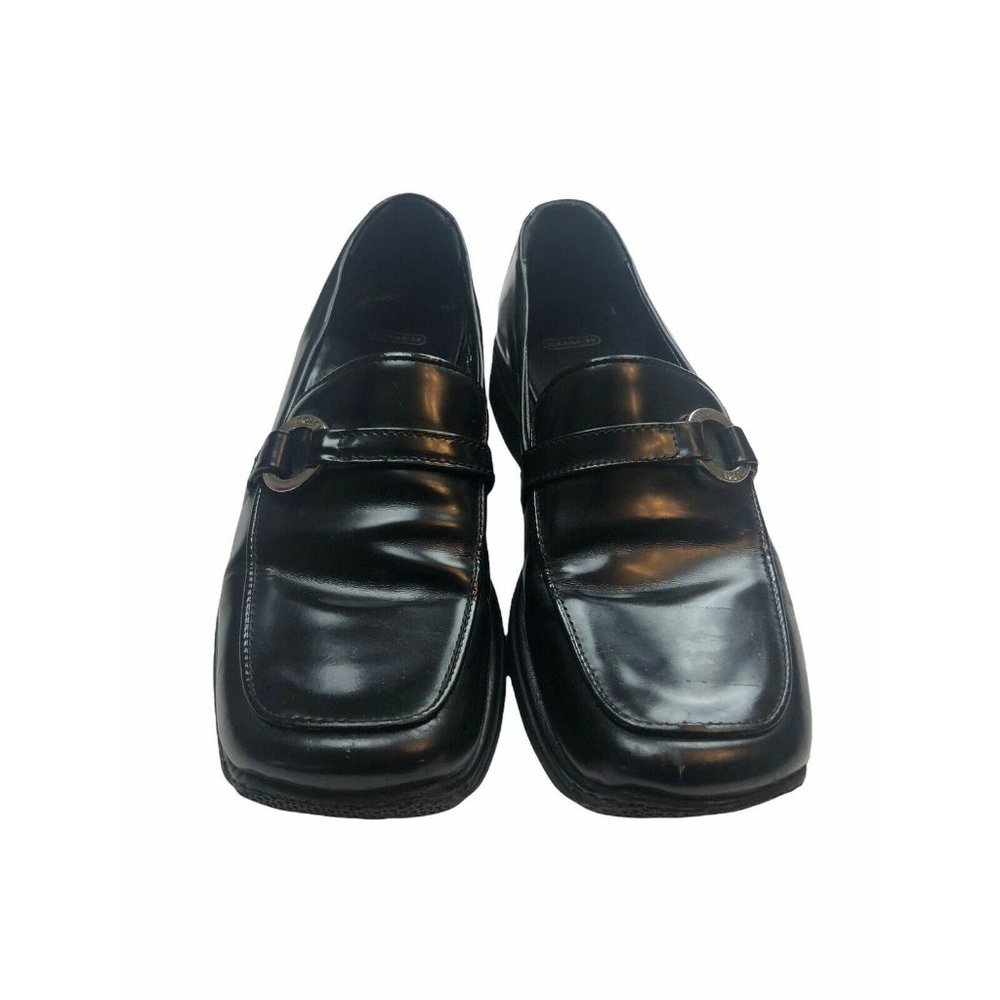 coach rose black leather 90’s y2k style loafers
